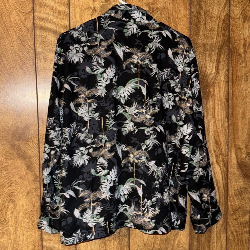 Victorias Secret Pajama Top Large Black Tropical Palm Leaf Cotton Button Down - Picture 4 of 7